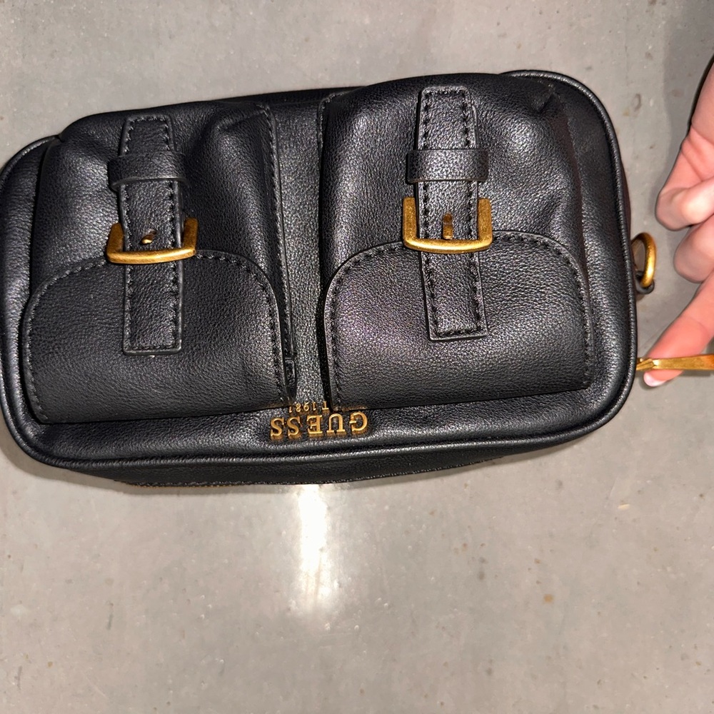 GUESS Black Belt Bag with Gold Accents